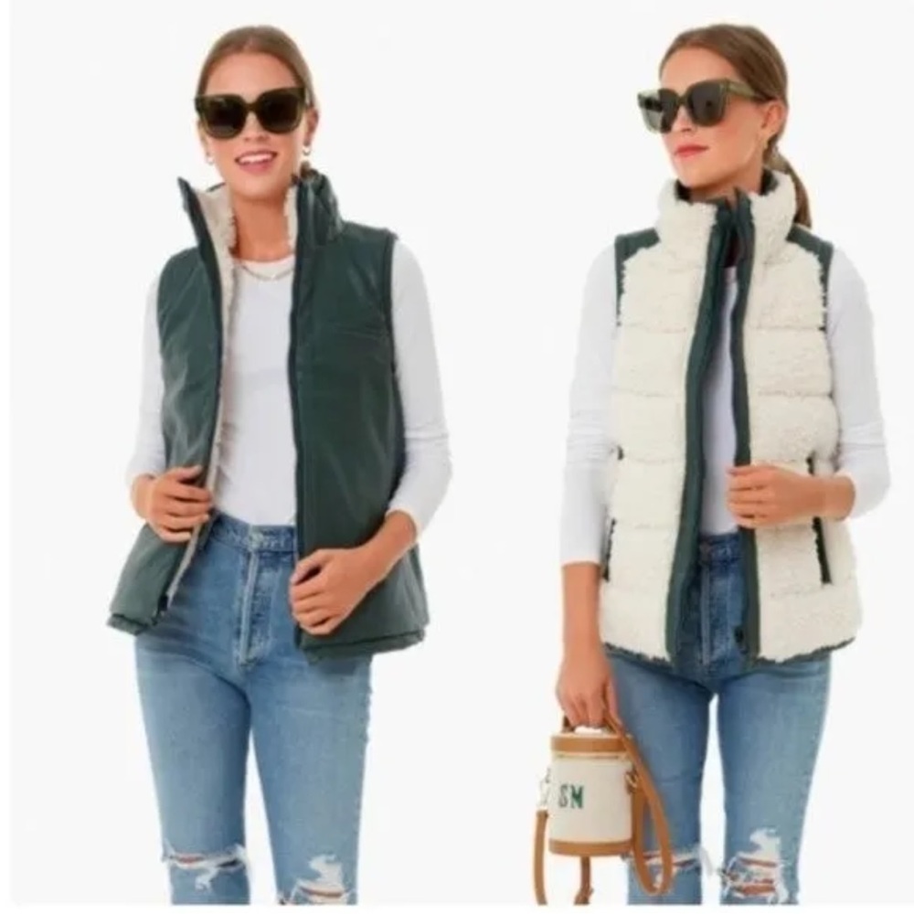 COPY - Tuckernuck NWT Leather & Shearling Reversible Beckham Vest Green White XS